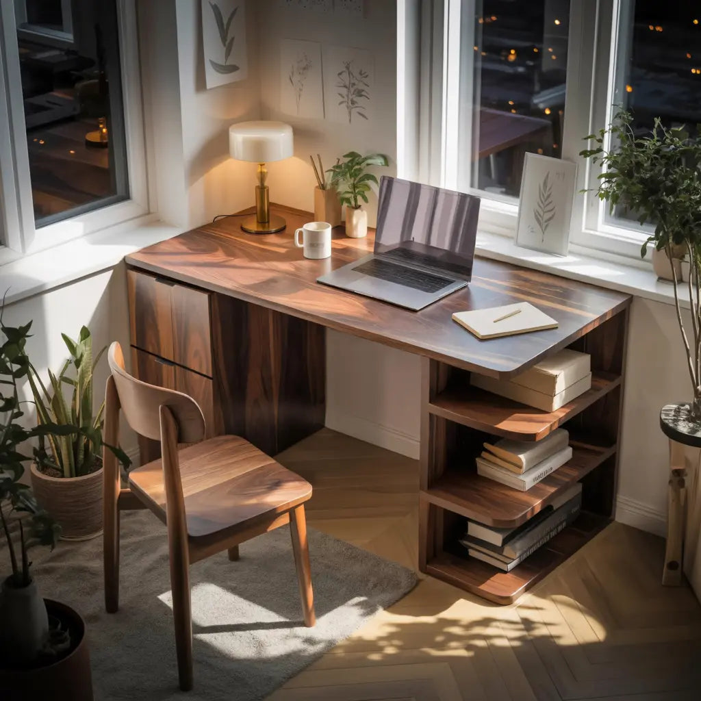 Contemporary Wooden Desk With Shelves And Drawers For Home Office Kitchnce