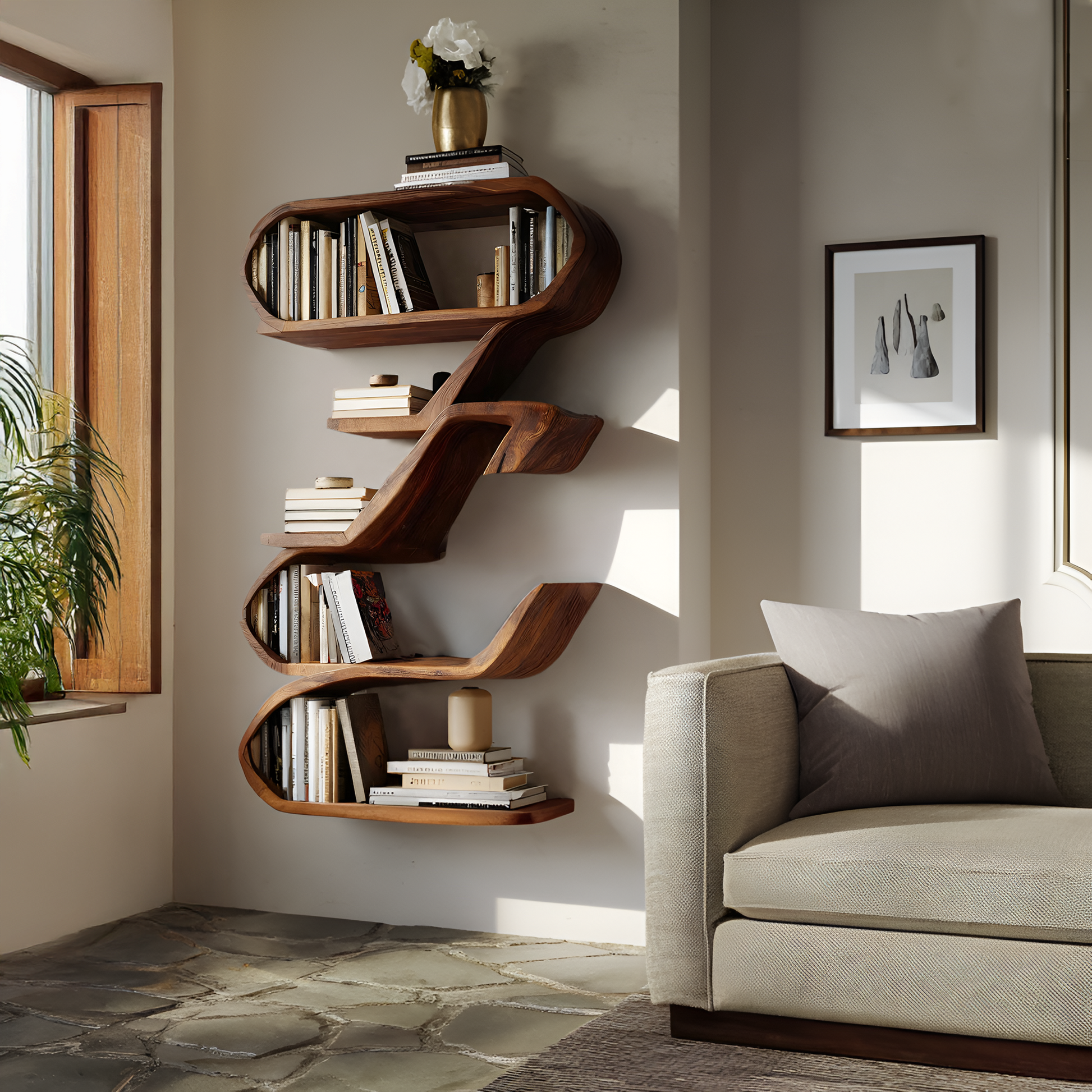 Modern Sculptural Wall Shelf For Living Room Display Kitchnce