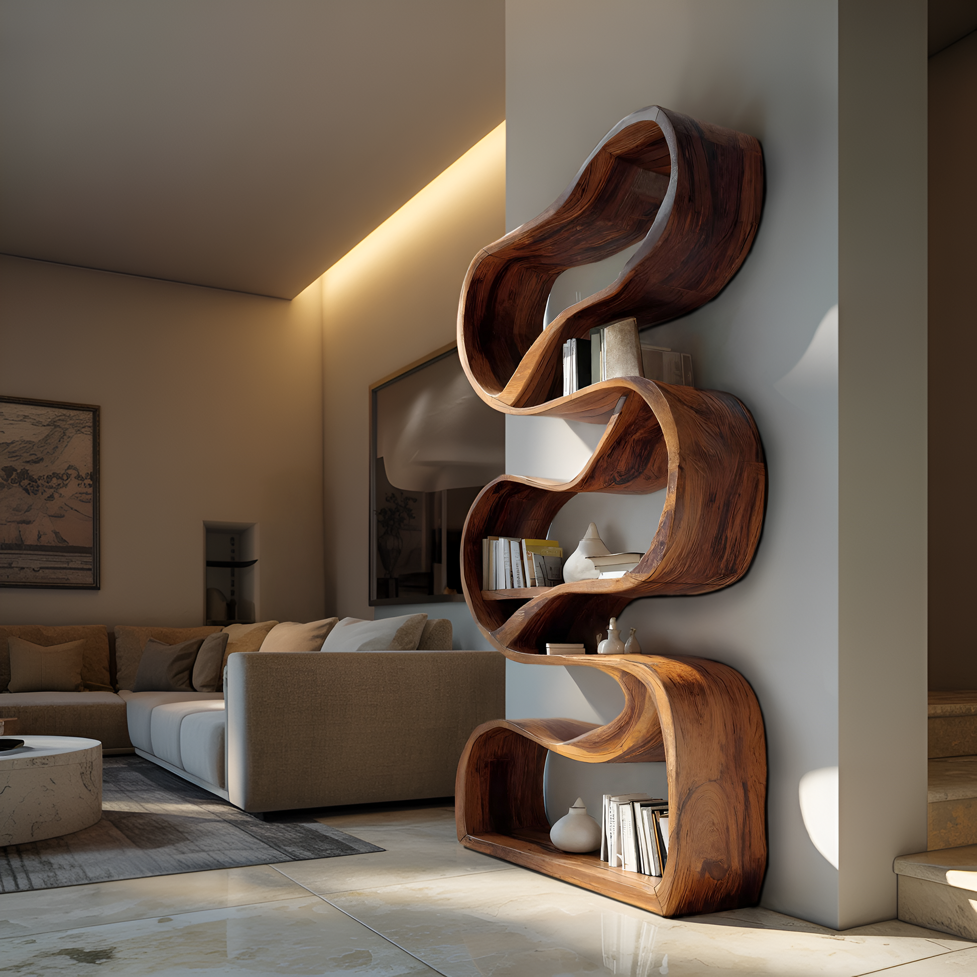 Modern Sculptural Bookcase Statement Design For Hallway Kitchnce