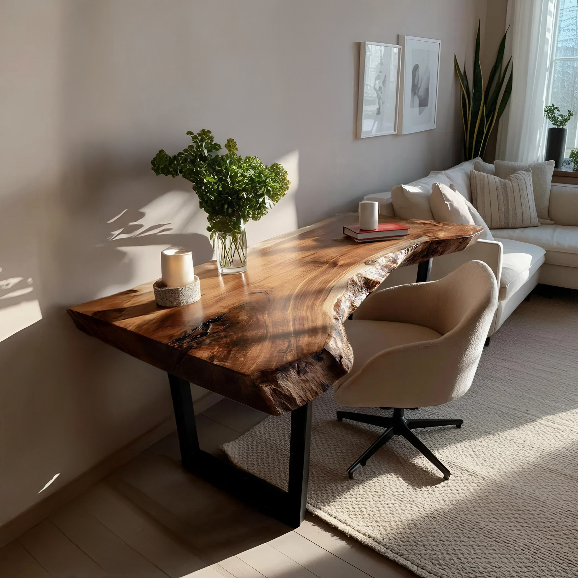 Mid Century Wooden Live Edge Desk For Living Room Kitchnce