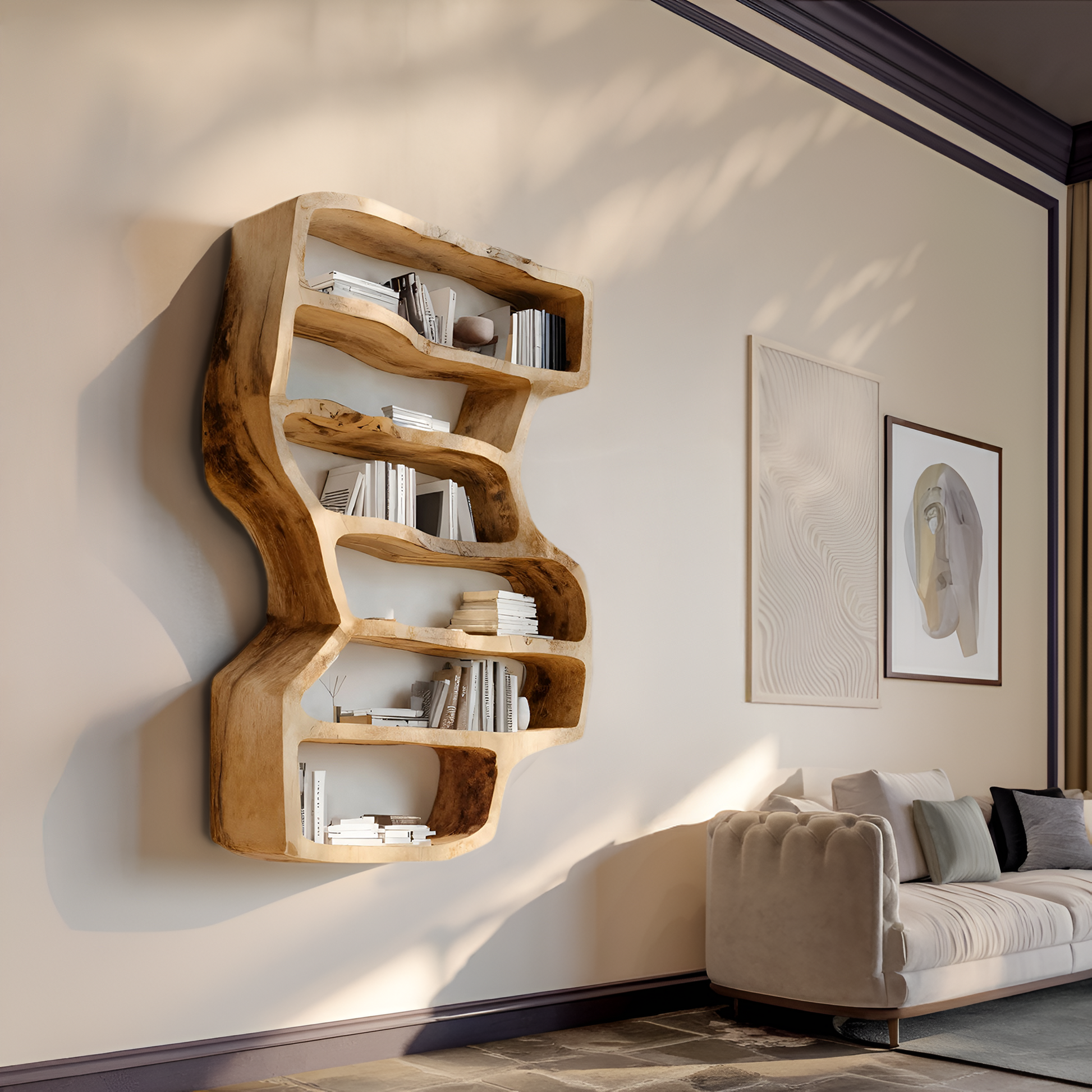 Organic Sculptural Wall Bookcase For Living Room Decor Kitchnce