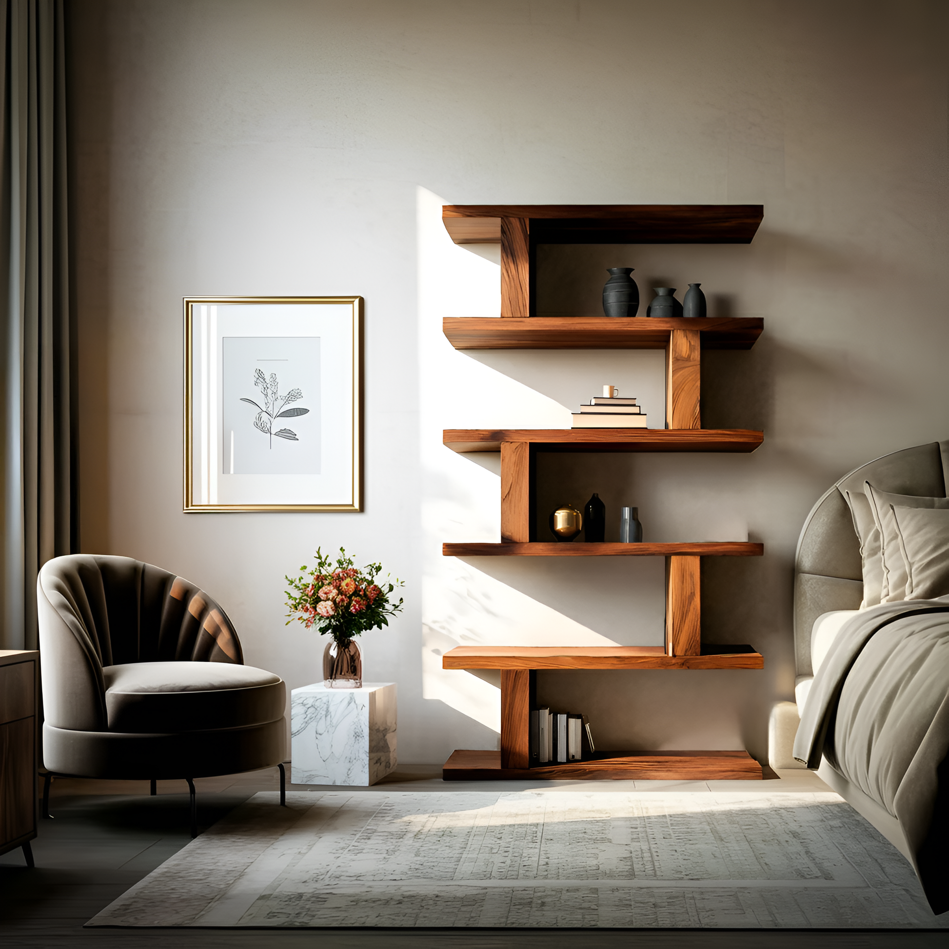 Contemporary Bookshelf With Clean Lines For Living Room Kitchnce