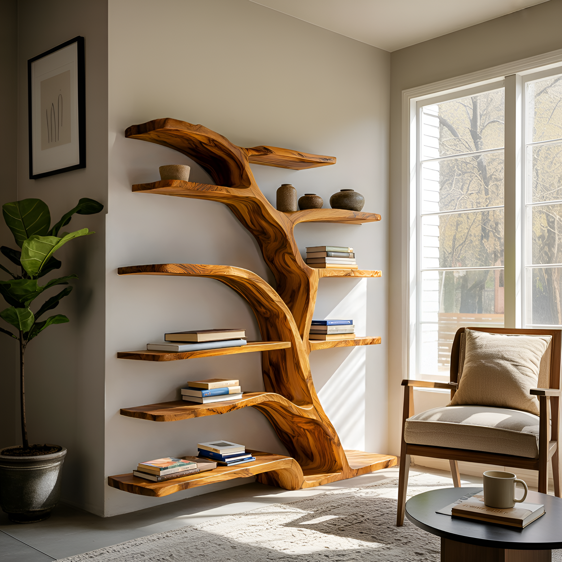 Modern Bookshelf Flowing Curved Design For Living Decor Kitchnce