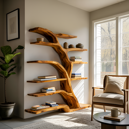Modern Bookshelf Flowing Curved Design For Living Decor Kitchnce