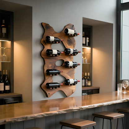 Mid Century Wooden Live Edge Wine Holder For Living Room Decor Kitchnce