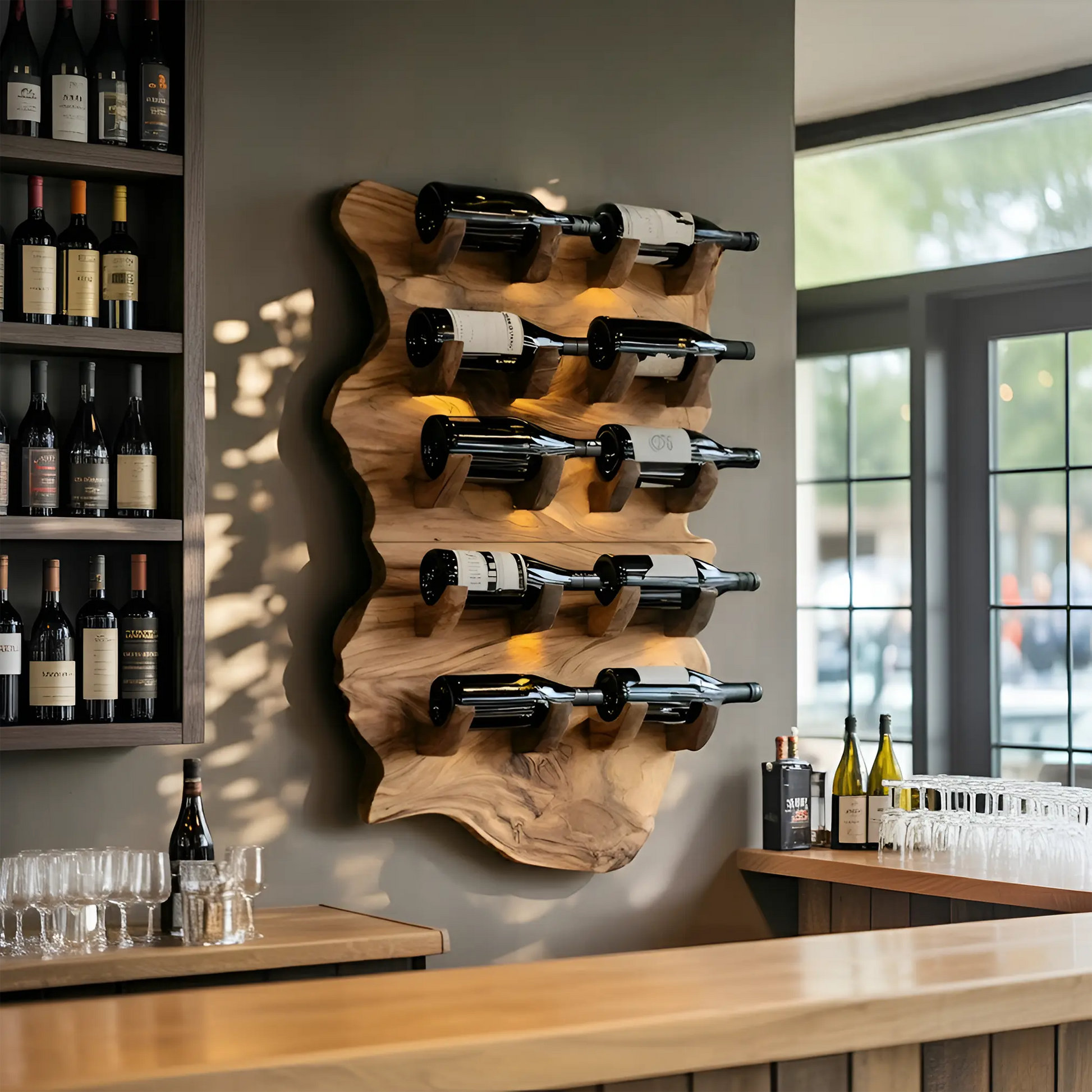 Farmhouse Wooden Live Edge Wine Holder For Furniture Decor Kitchnce