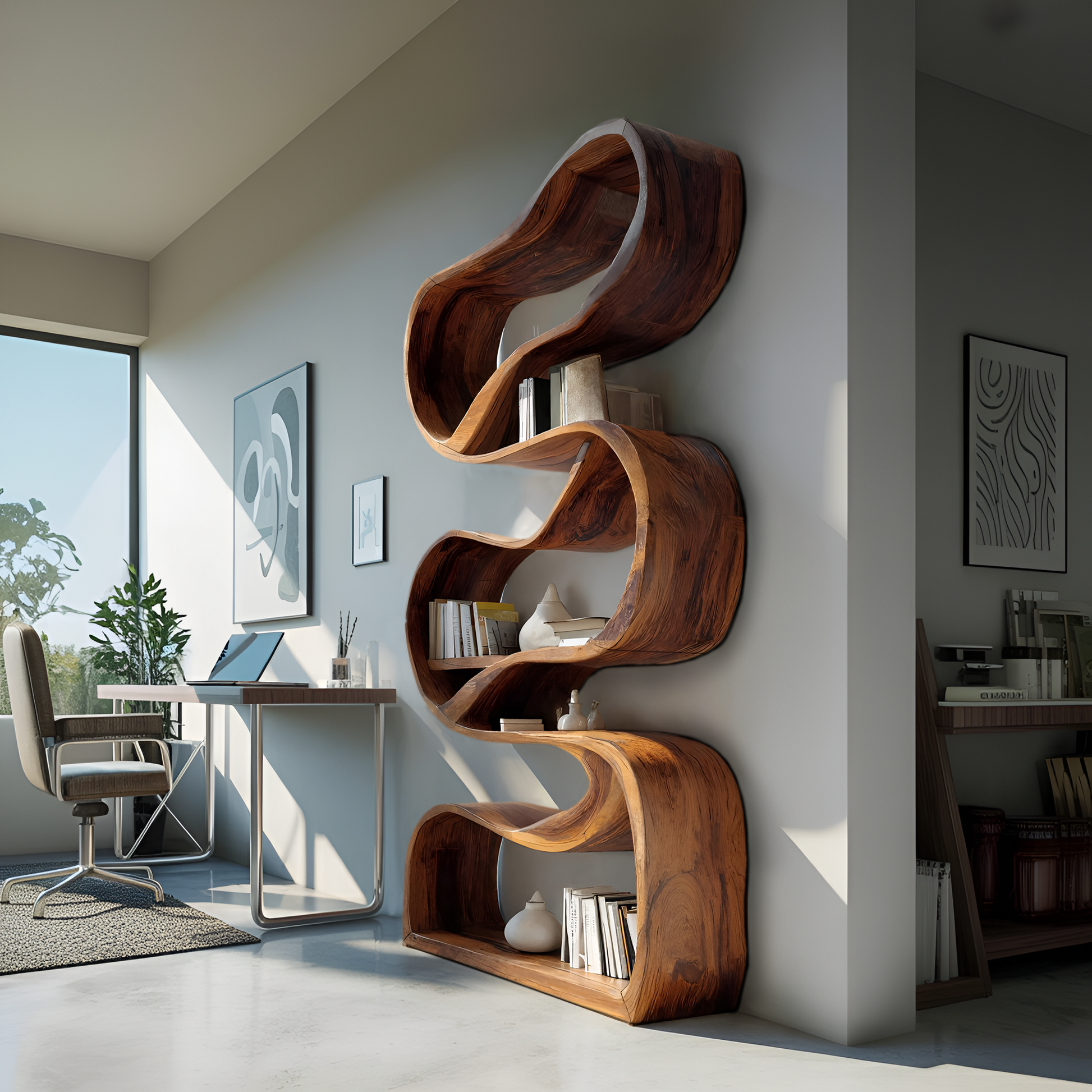 Modern Sculptural Bookcase Statement Design For Hallway Kitchnce