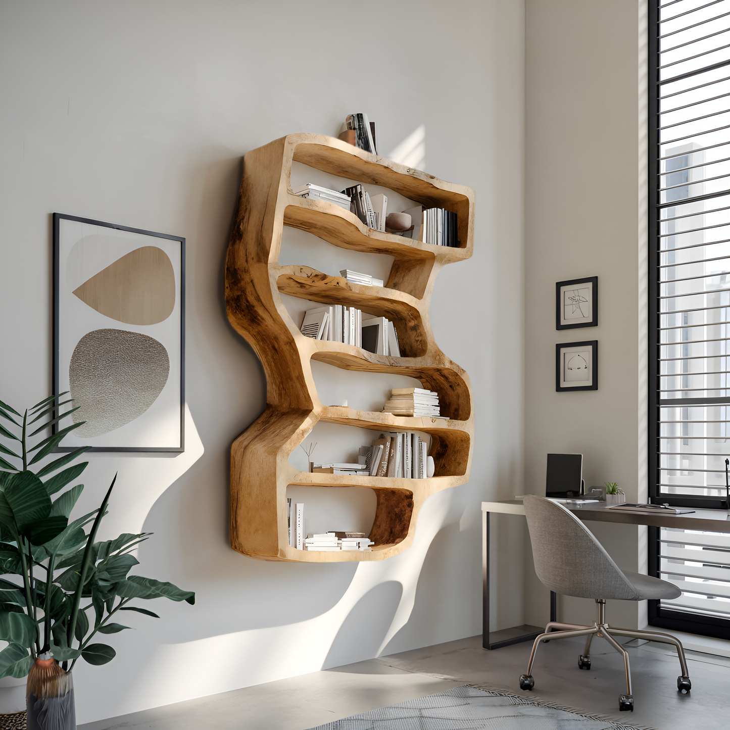 Organic Sculptural Wall Bookcase For Living Room Decor Kitchnce