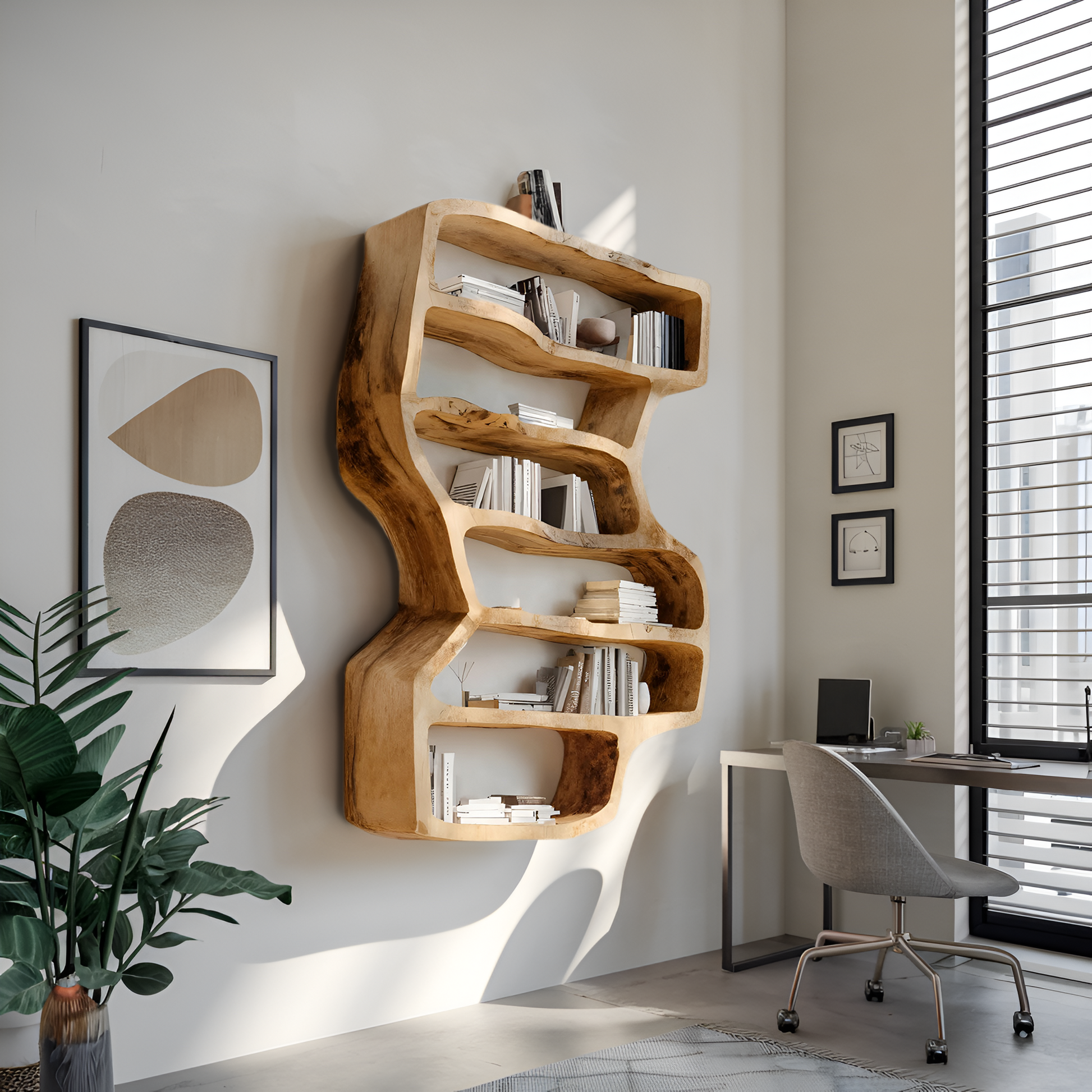 Organic Sculptural Wall Bookcase For Living Room Decor Kitchnce