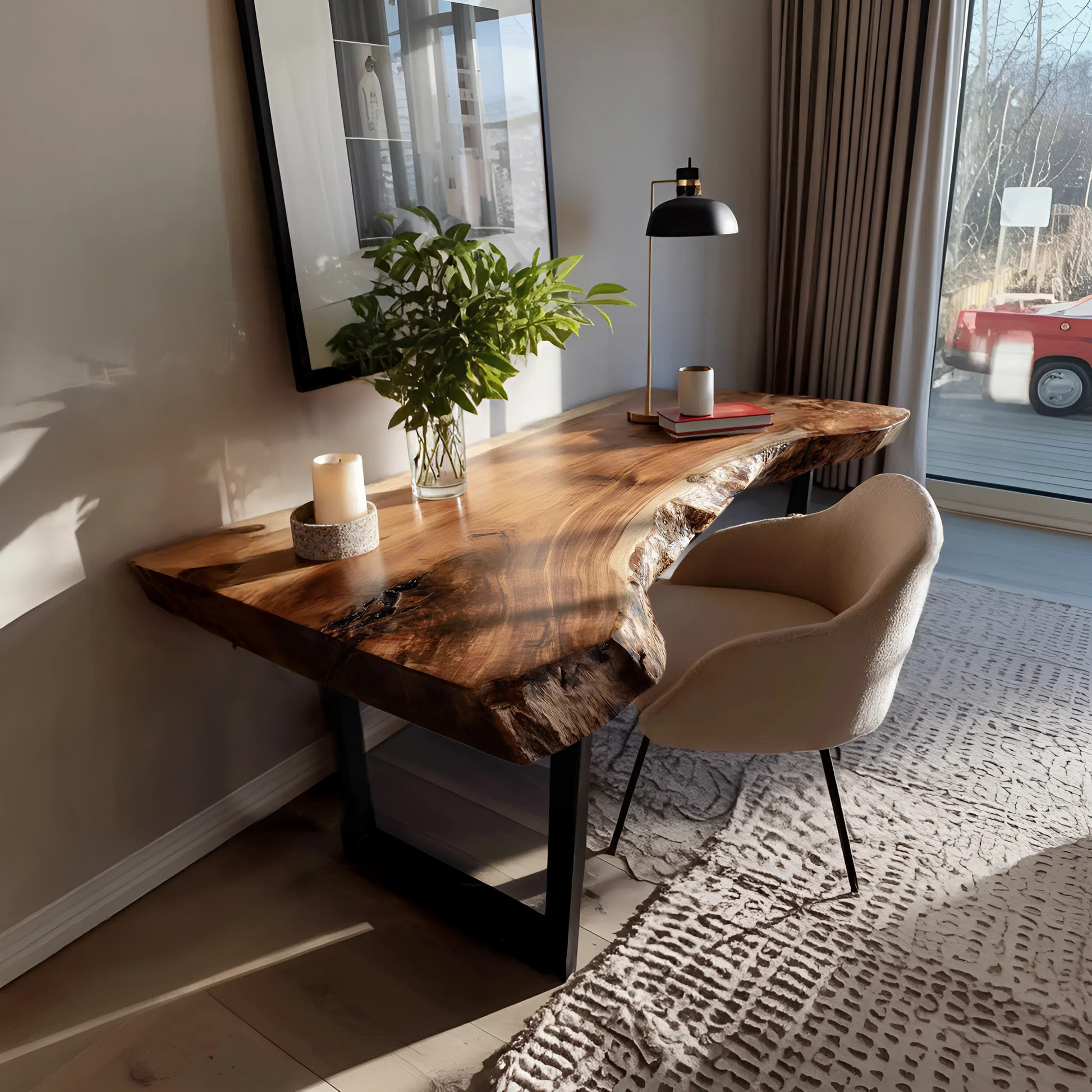 Mid Century Wooden Live Edge Desk For Living Room Kitchnce
