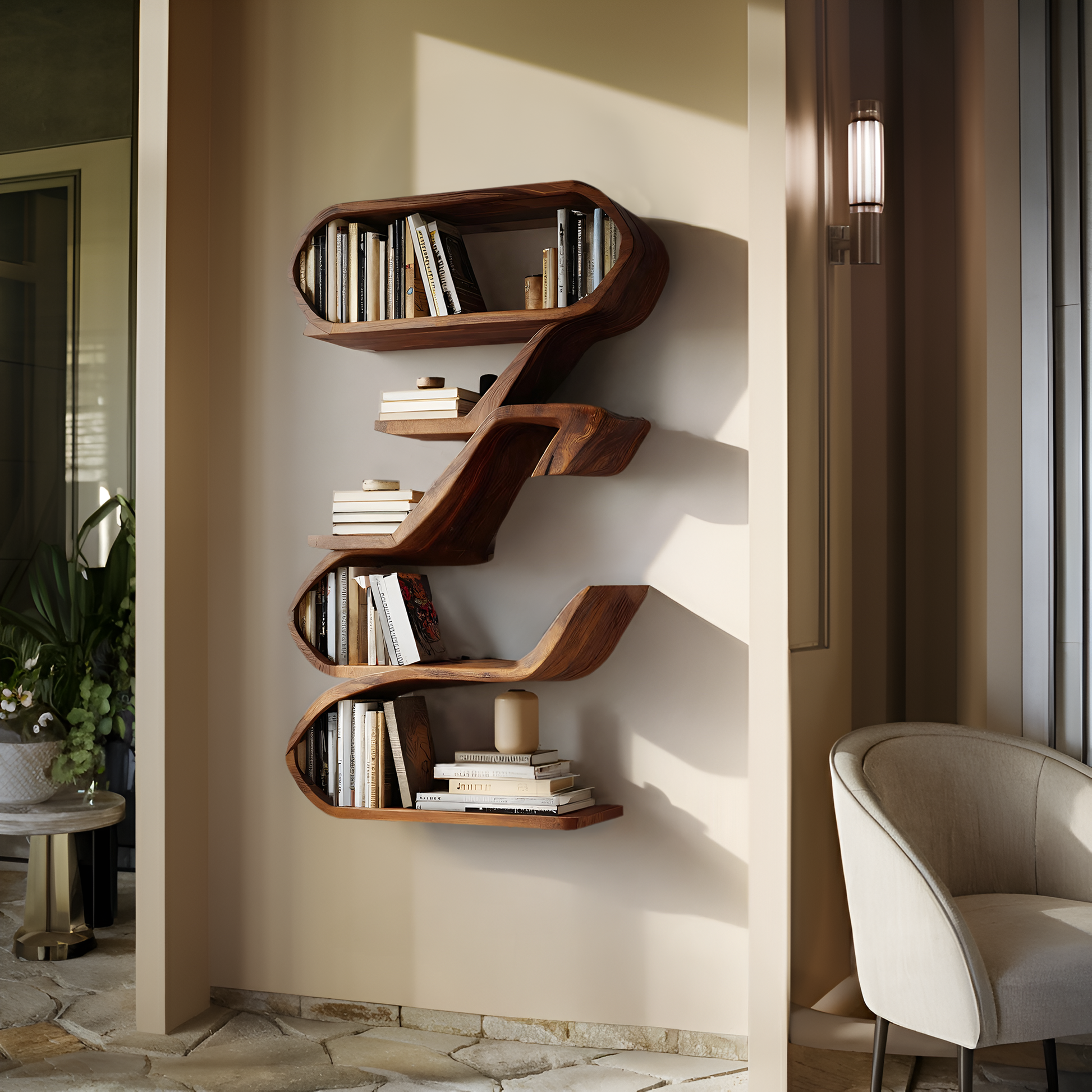 Modern Sculptural Wall Shelf For Living Room Display Kitchnce