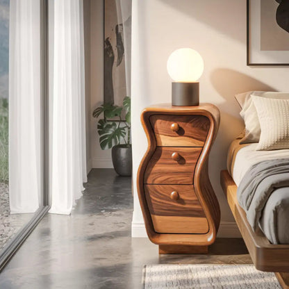 Wavy Sculpted Nightstand With Drawers For Bedroom And Contemporary Interior Kitchnce