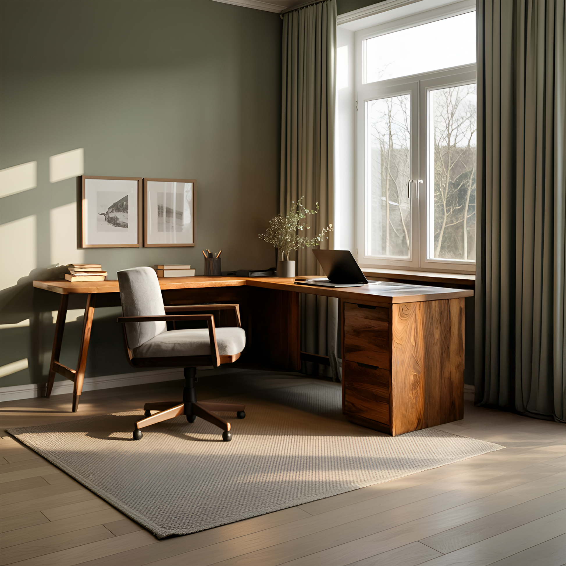 Luxury L Shaped Desk With Drawer For Home Office Kitchnce