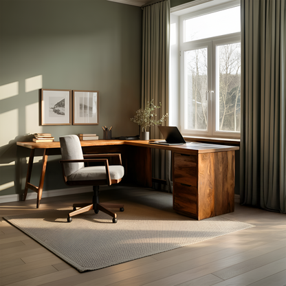Luxury L Shaped Desk With Drawer For Home Office Kitchnce