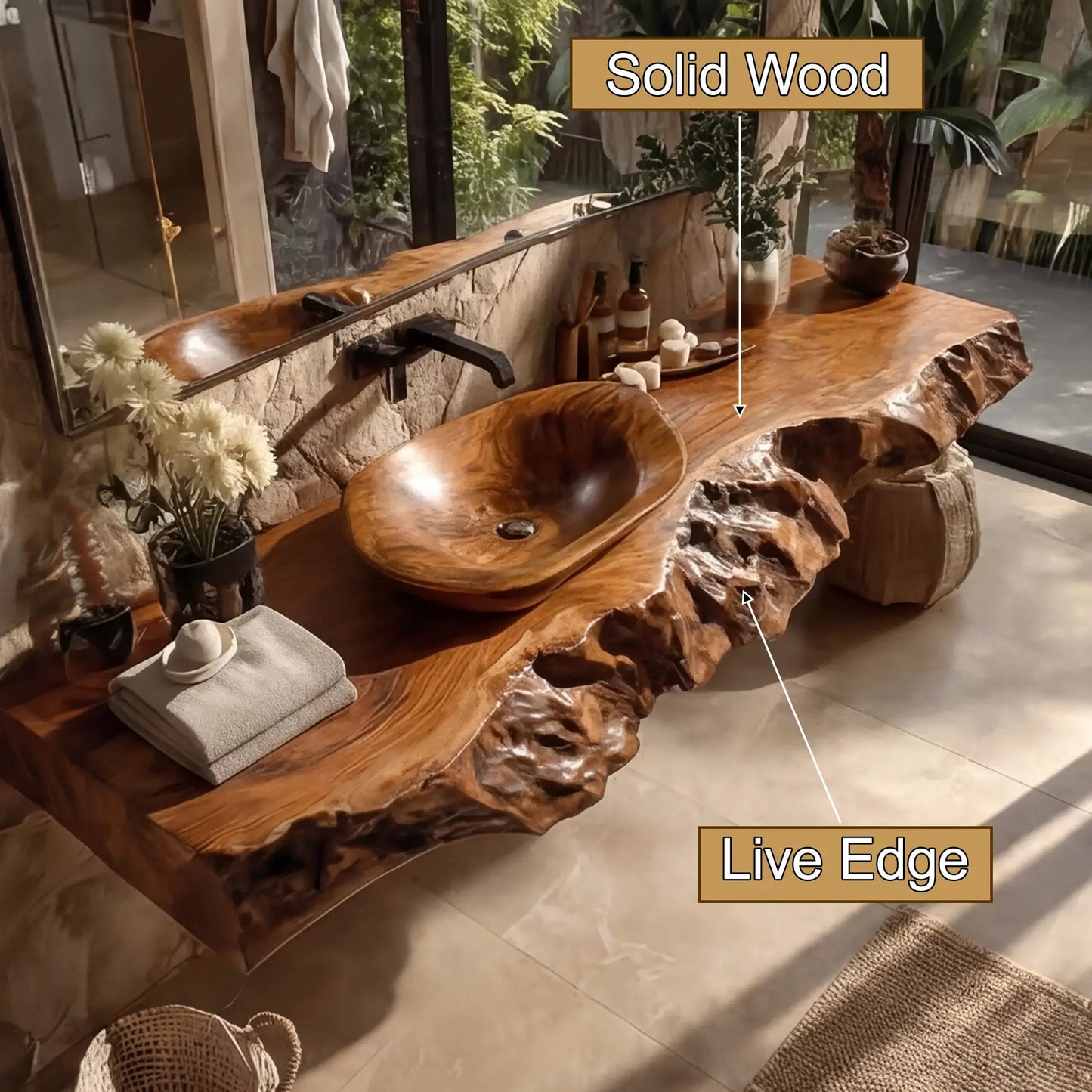 Ravello Live Edge Solid Wood Floating Bathroom Vanity SPA752301 Kitchnce