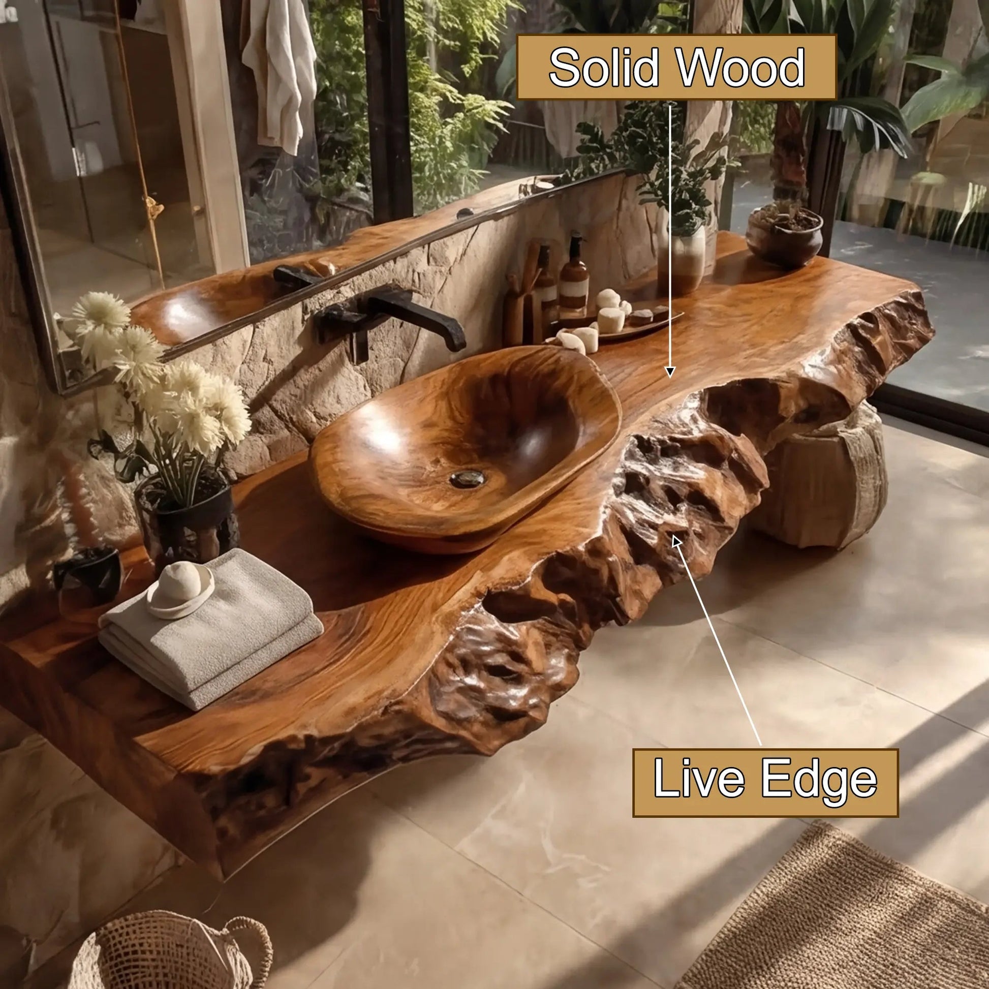 Ravello Live Edge Solid Wood Floating Bathroom Vanity SPA752301 Kitchnce