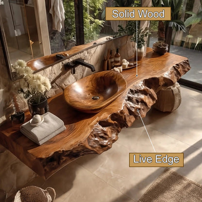 Ravello Live Edge Solid Wood Floating Bathroom Vanity SPA752301 Kitchnce