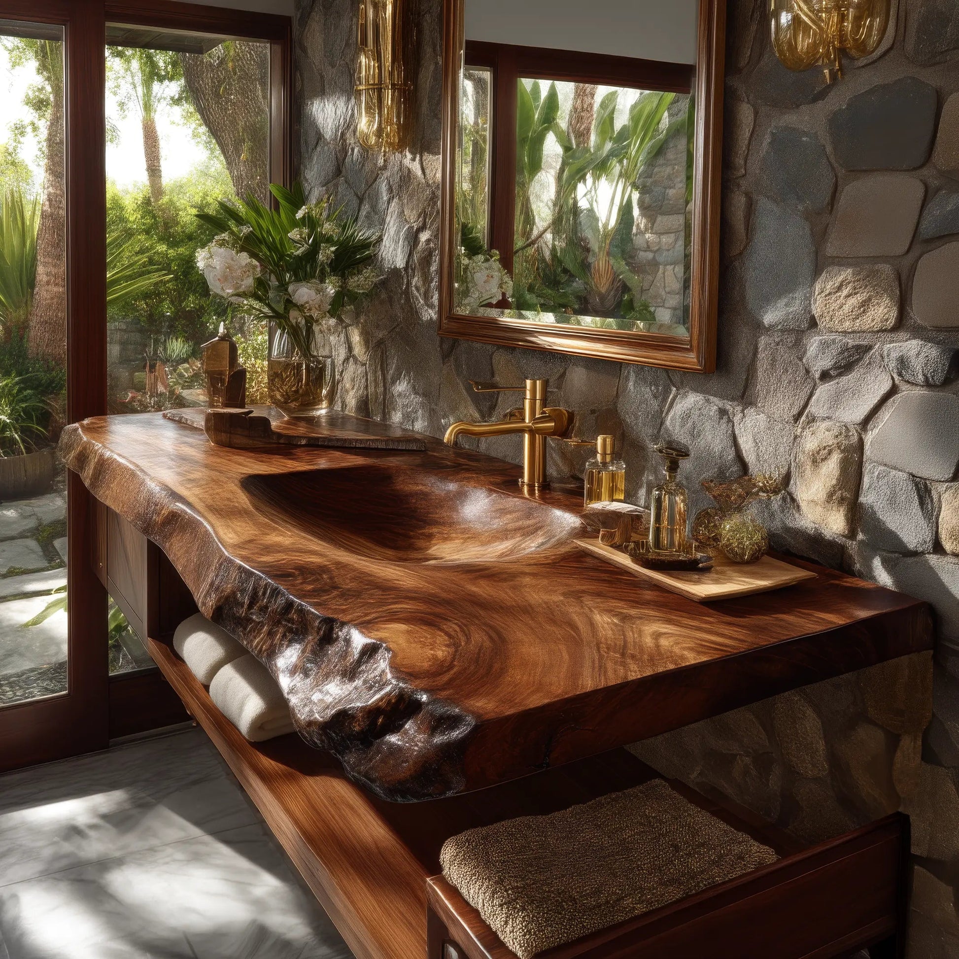 Ravello Live Edge Solid Wood Floating Bathroom Vanity with Integrated Sink Kitchnce