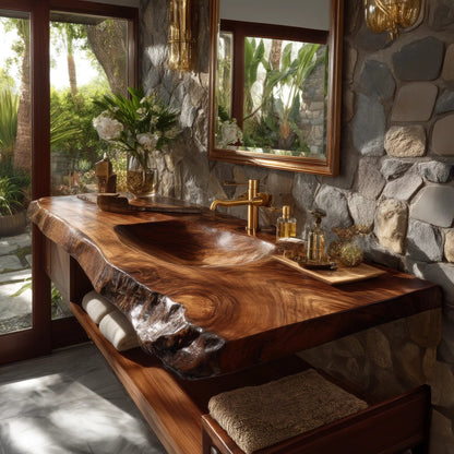 Ravello Live Edge Solid Wood Floating Bathroom Vanity with Integrated Sink Kitchnce