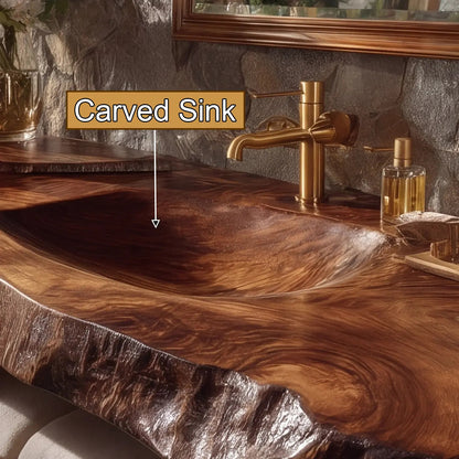 Ravello Live Edge Solid Wood Floating Bathroom Vanity with Integrated Sink Kitchnce