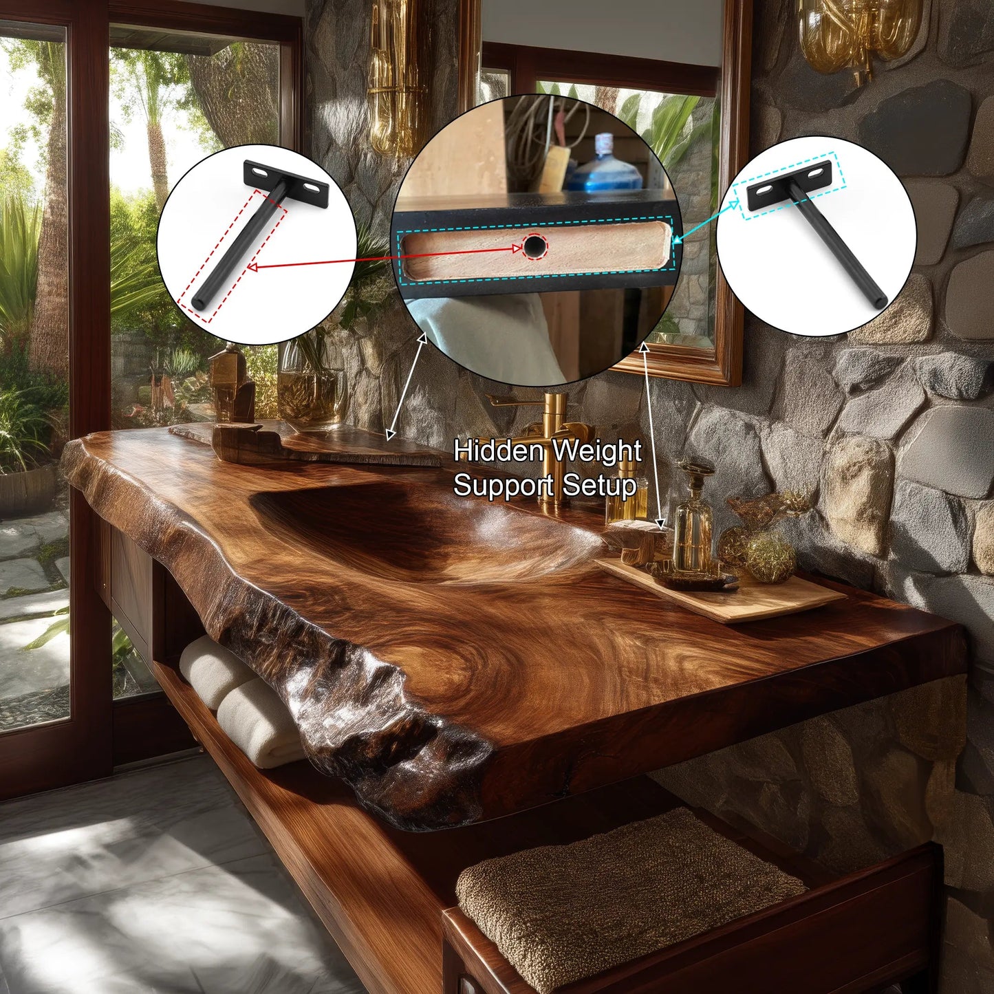 Ravello Live Edge Solid Wood Floating Bathroom Vanity with Integrated Sink Kitchnce