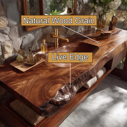 Ravello Live Edge Solid Wood Floating Bathroom Vanity with Integrated Sink Kitchnce