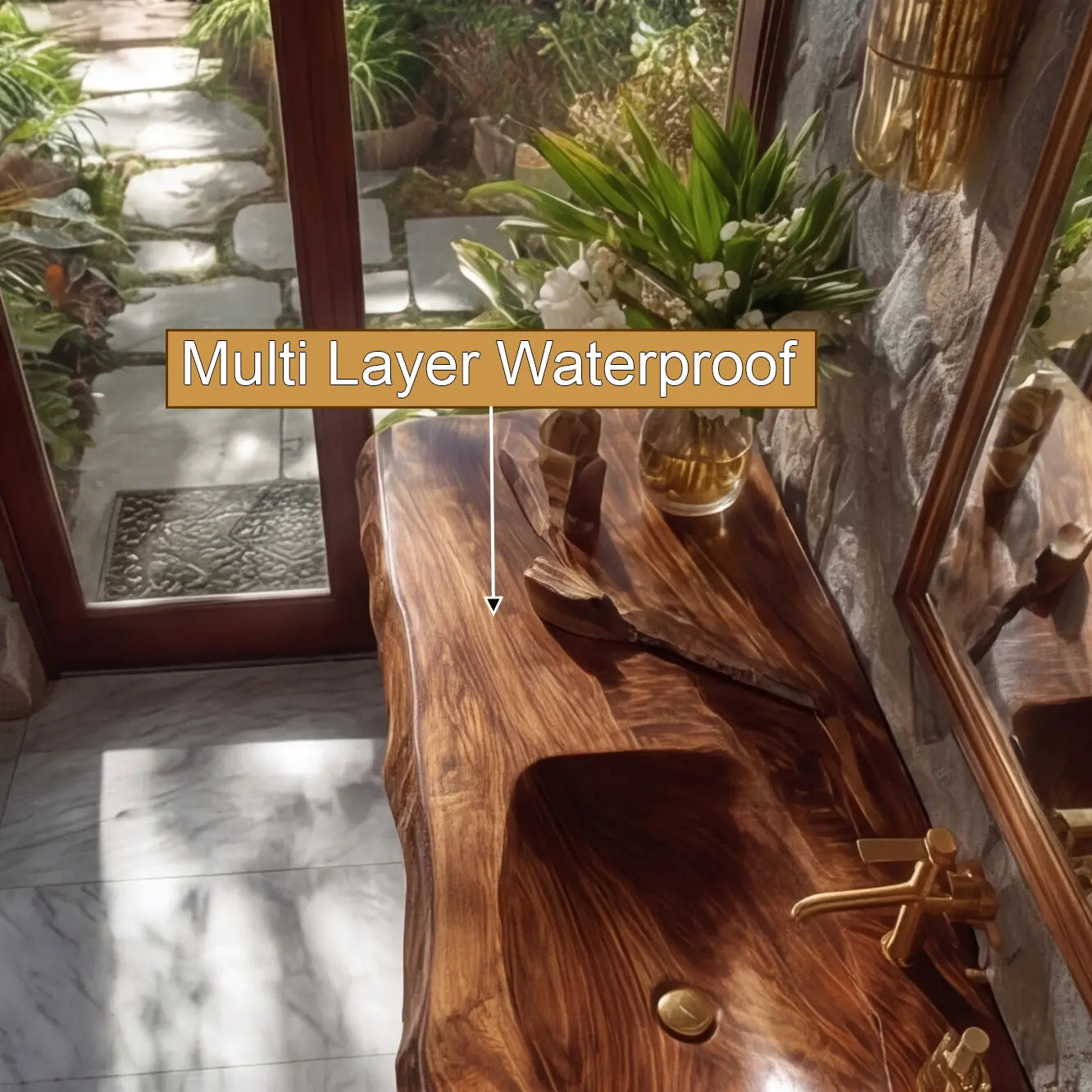 Ravello Live Edge Solid Wood Floating Bathroom Vanity with Integrated Sink Kitchnce