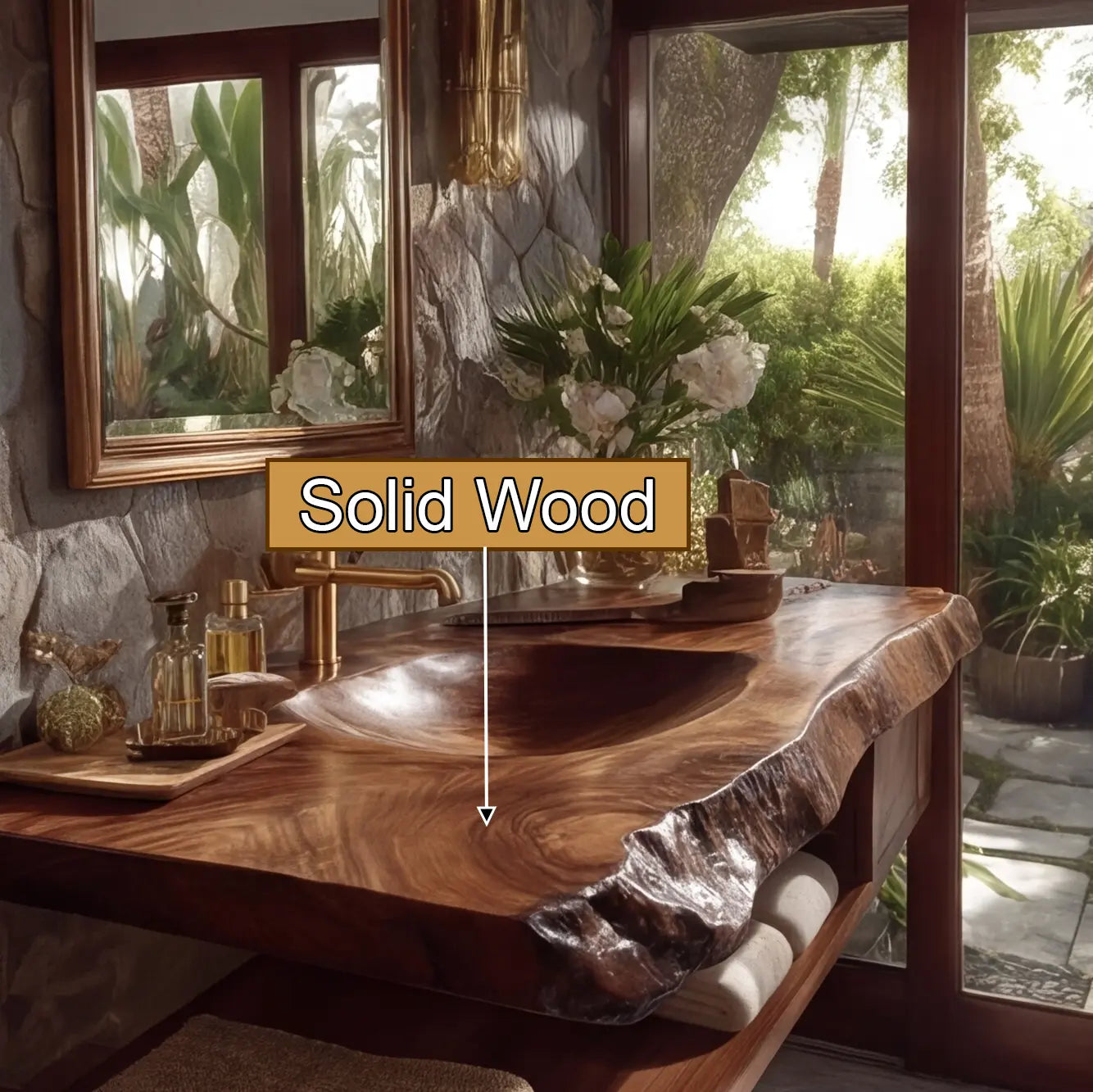 Ravello Live Edge Solid Wood Floating Bathroom Vanity with Integrated Sink Kitchnce