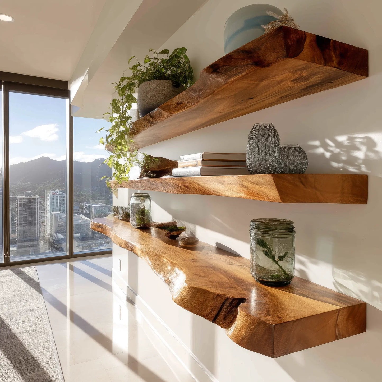 Raventra Live Edge Solid Wood Floating Shelf SPA293488 Kitchnce