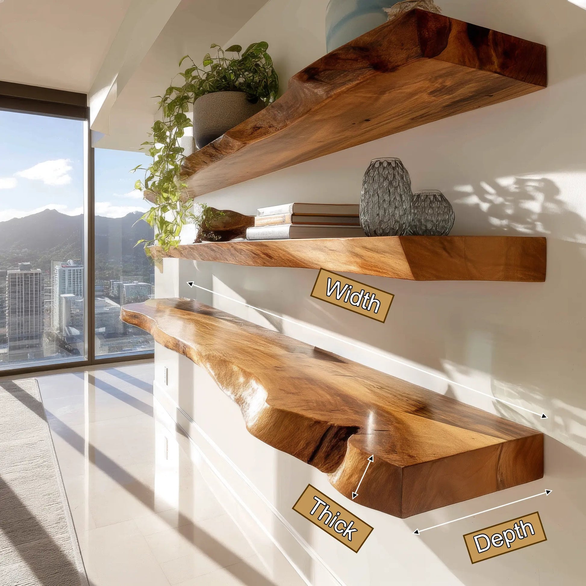 Raventra Live Edge Solid Wood Floating Shelf SPA293488 Kitchnce