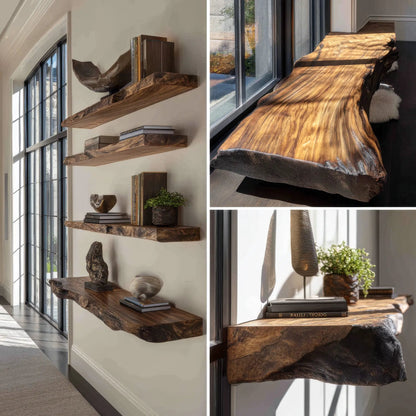 Rovano Live Edge Solid Wood Floating Shelf SPA935932 Kitchnce