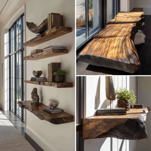 Rovano Live Edge Solid Wood Floating Shelf SPA935932 Kitchnce
