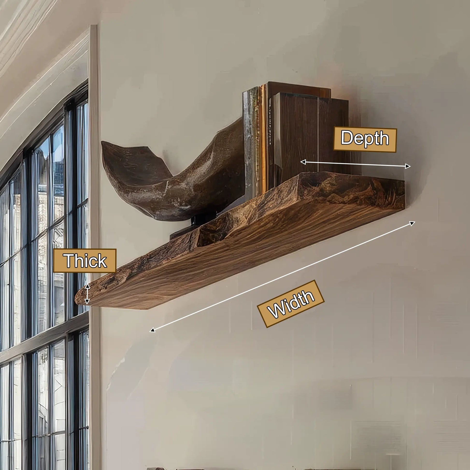 Rovano Live Edge Solid Wood Floating Shelf SPA935932 Kitchnce
