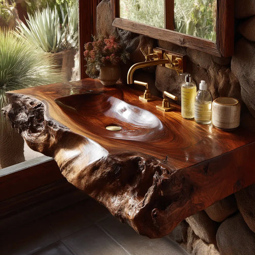 Rovira Live Edge Solid Wood Floating Bathroom Vanity with Integrated Sink SPA124233 Kitchnce