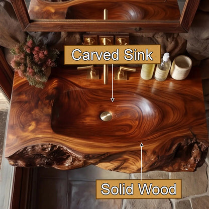 Rovira Live Edge Solid Wood Floating Bathroom Vanity with Integrated Sink SPA124233 Kitchnce