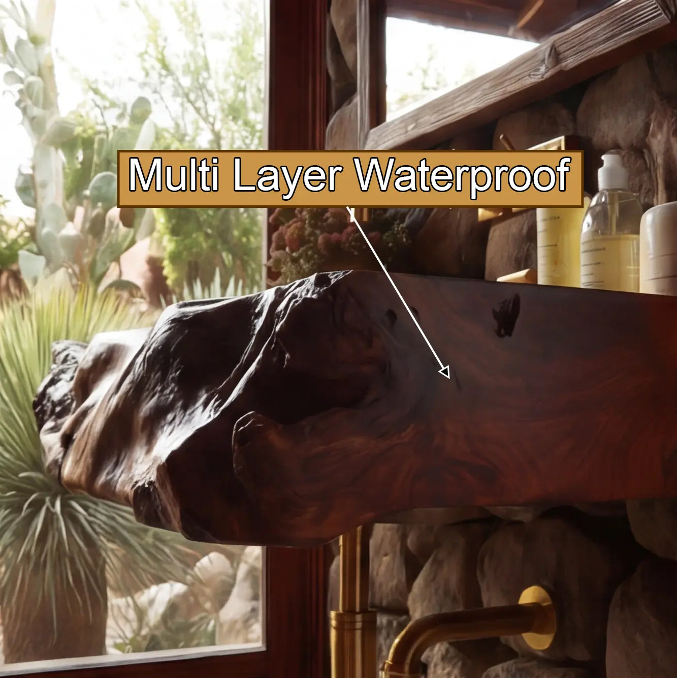 Rovira Live Edge Solid Wood Floating Bathroom Vanity with Integrated Sink SPA124233 Kitchnce