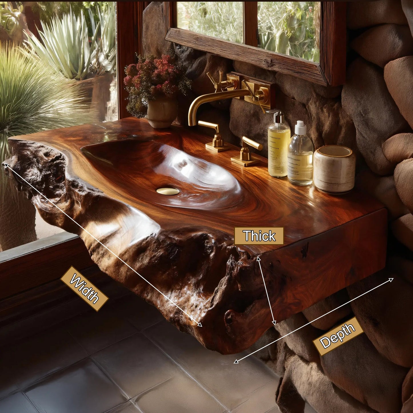 Rovira Live Edge Solid Wood Floating Bathroom Vanity with Integrated Sink SPA124233 Kitchnce
