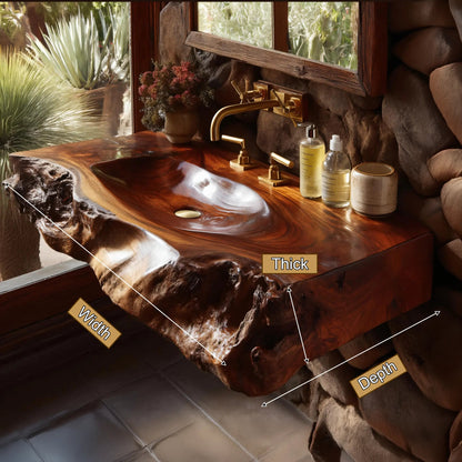 Rovira Live Edge Solid Wood Floating Bathroom Vanity with Integrated Sink SPA124233 Kitchnce