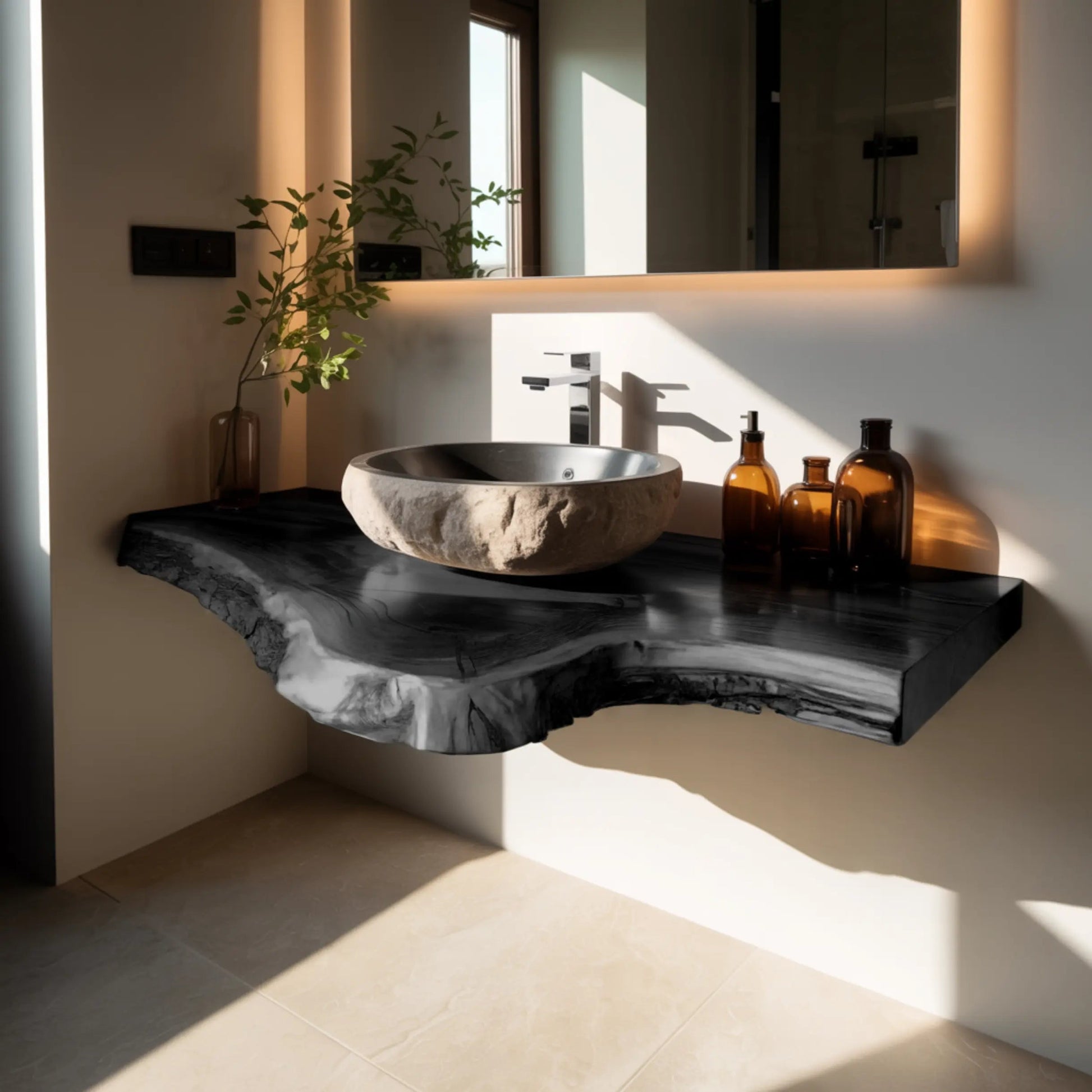 Rustic Live Edge Solid Wood Floating Bathroom Vanity Kitchnce