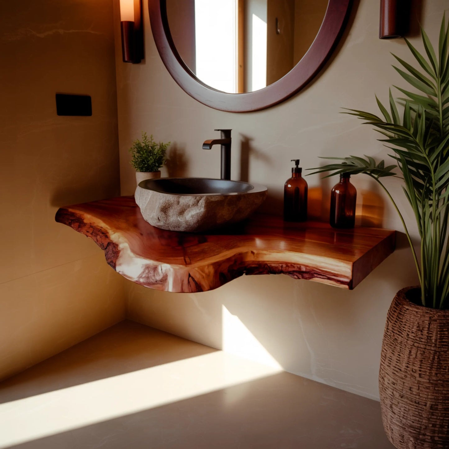 Rustic Live Edge Solid Wood Floating Bathroom Vanity Kitchnce