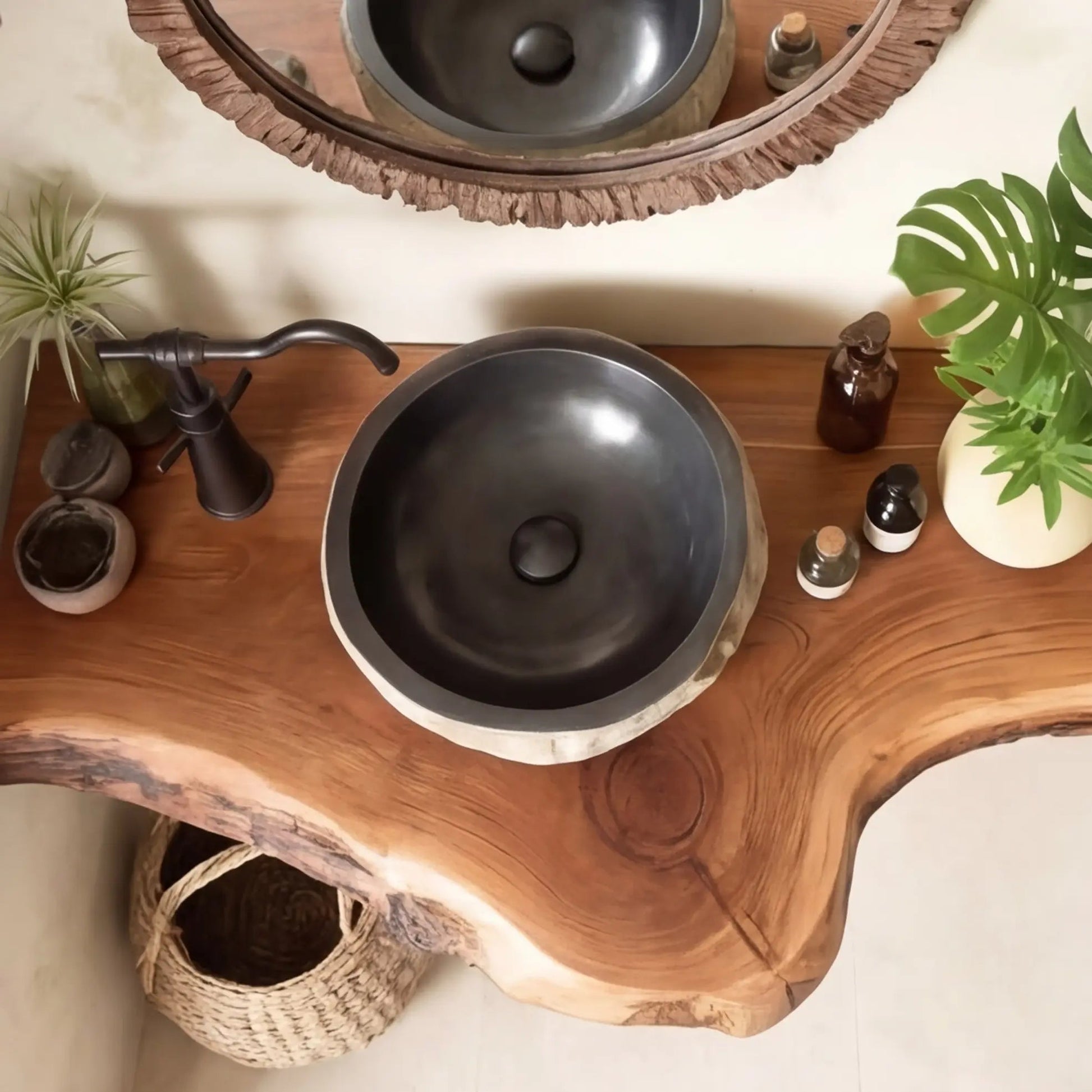 Rustic Live Edge Solid Wood Floating Bathroom Vanity Kitchnce