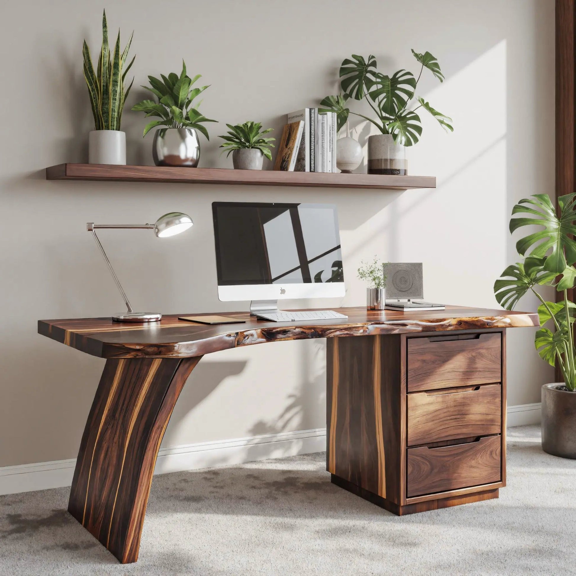 Artisan Live Edge Wooden Desk With Curved Legs For Home Office Kitchnce