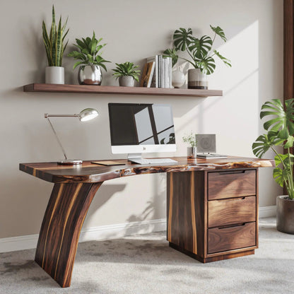 Artisan Live Edge Wooden Desk With Curved Legs For Home Office Kitchnce