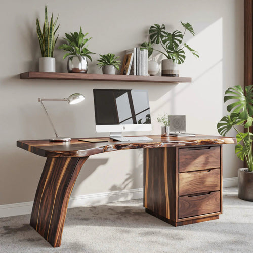 Artisan Live Edge Wooden Desk With Curved Legs For Home Office Kitchnce