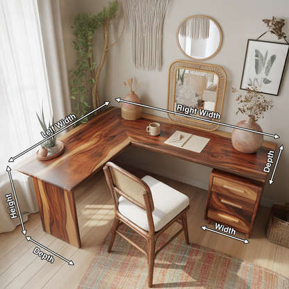 Modern L Shaped Wood Desk With Drawers For Home Office Or Vanity Kitchnce