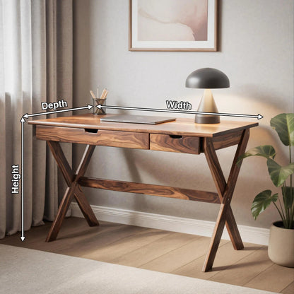 Scandinavian Wooden Desk with X Shaped Legs For Home Office Or Study Kitchnce