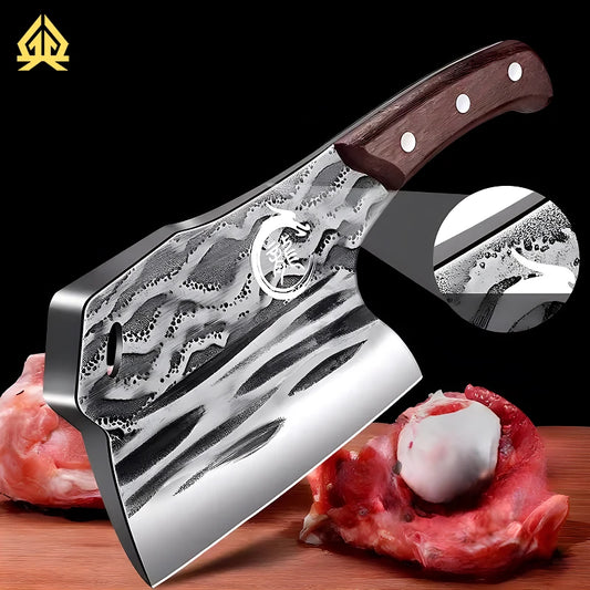Heavy-Duty Bone Cutting Knife - Thickened, Weighted, High Hardness Chopping Knife with Comfortable Ebony Handle for Home Use