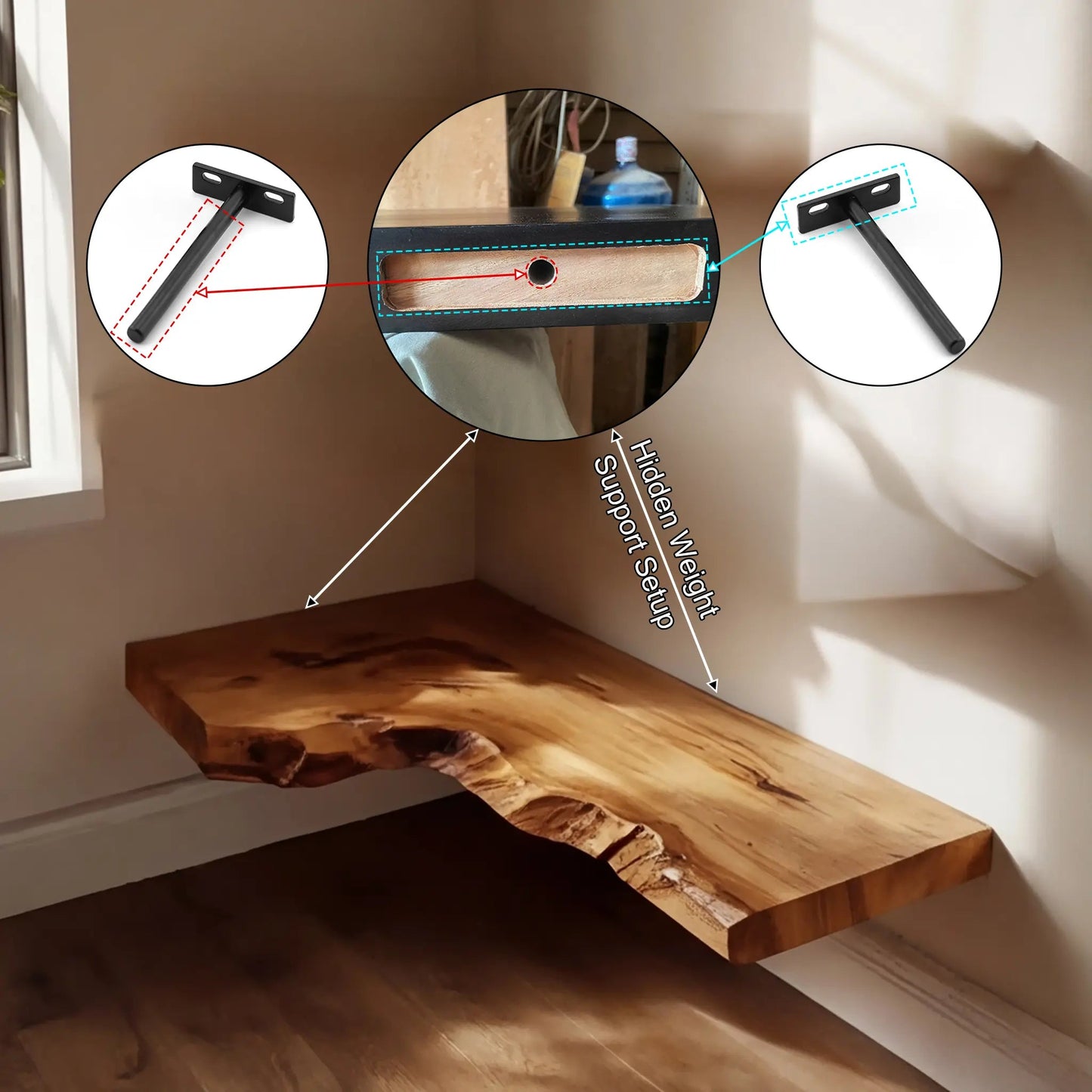 Selvara Live Edge Solid Wood Floating Shelf SPA302302 Kitchnce
