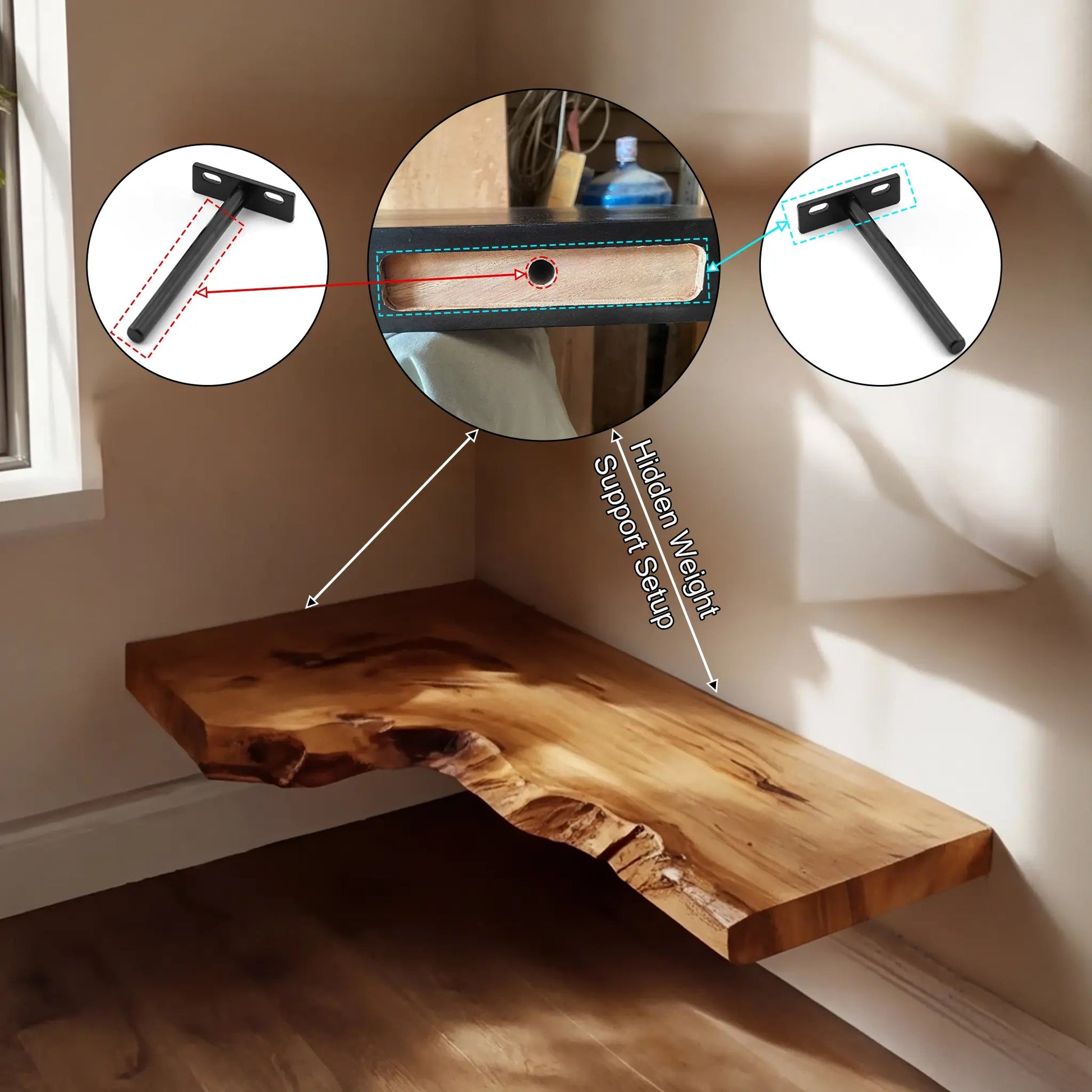 Selvara Live Edge Solid Wood Floating Shelf SPA302302 Kitchnce