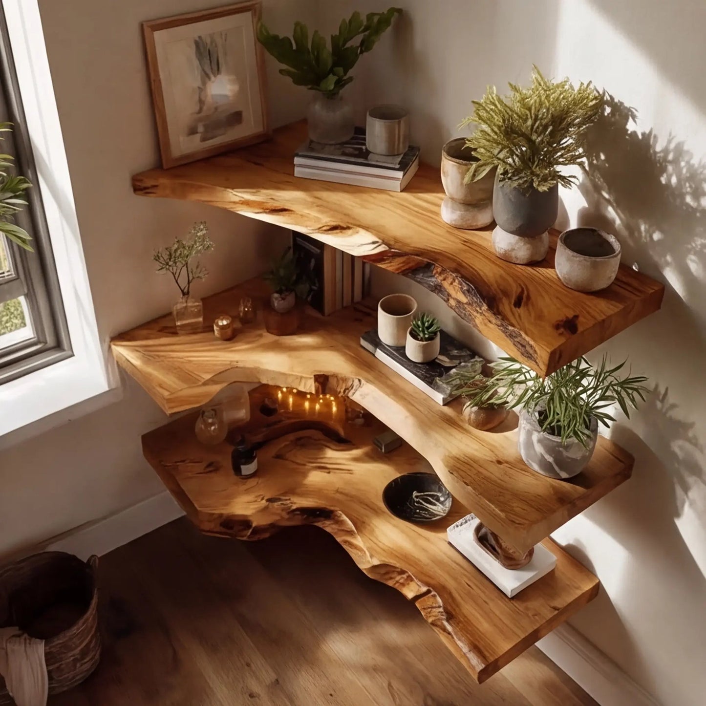 Selvara Live Edge Solid Wood Floating Shelf SPA302302 Kitchnce